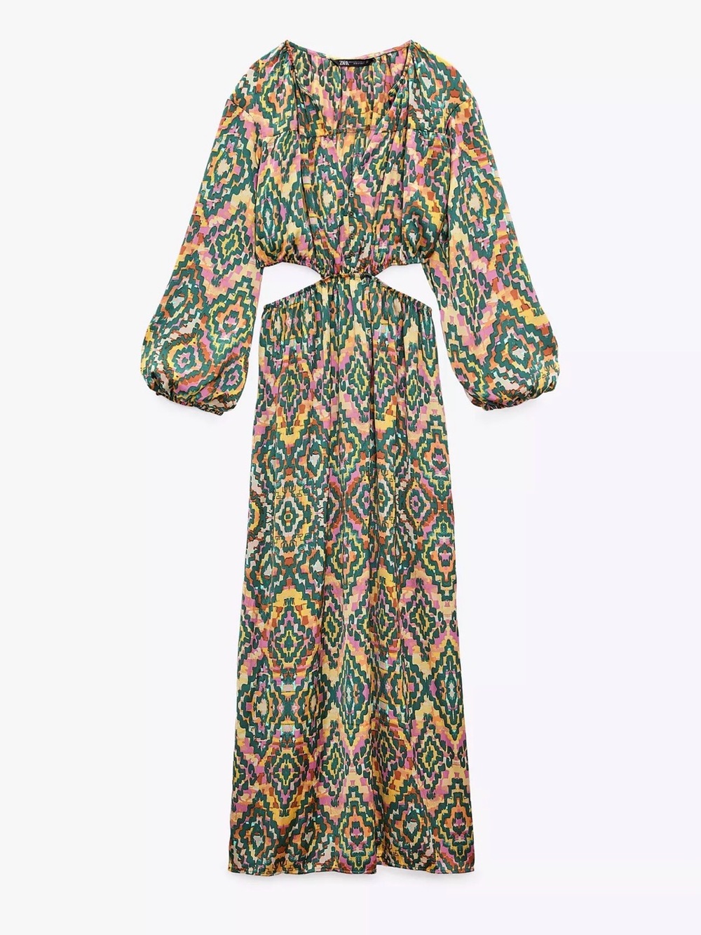 Zara Printed Cutout Bohemian Maxi Dress, Size XS
